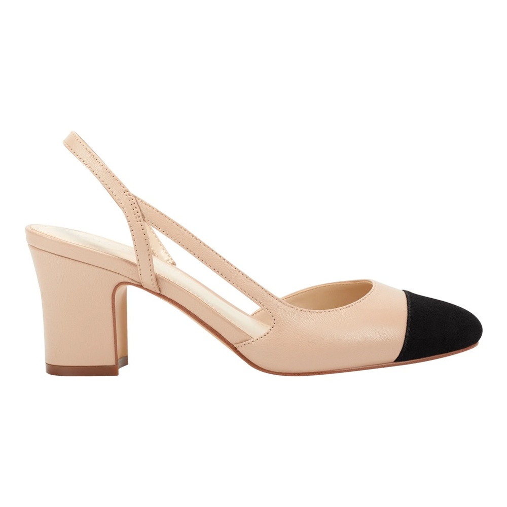 Marc Fisher Laynie Slingback Heels Light Natural Leather Black Cap Toe Size 5.5